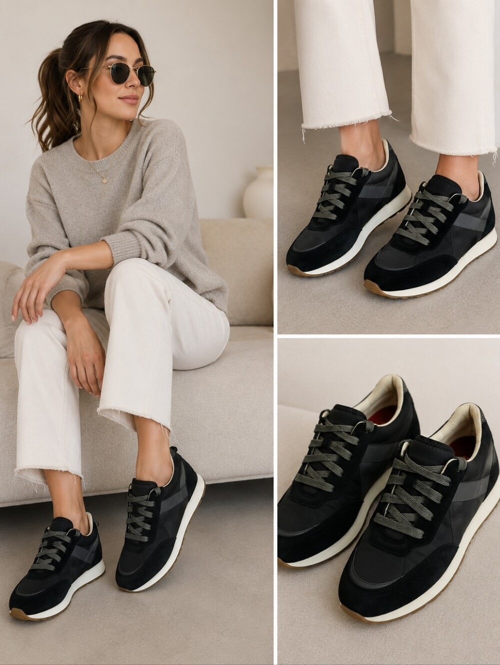 Munro Piper Sneaker Black Suede Low Top Glitter Lace Up Arch Support Size 9.5 W